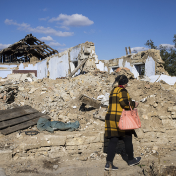 A cidade de Kobzartsi, na província de Mykolaiv, estava próxima a umas das linhas de frente da guerra na Ucrânia. Outubro de 2023. © Nuria Lopez Torres