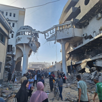 Complexo hospitalar de Al Shifa após 14 dias sob cerco das forças israelenses. Gaza, Palestina, 1º de abril de 2024. © MSF