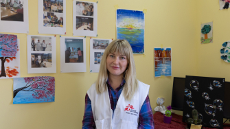 Anastasia Nedieva, supervisora de promoção de saúde de MSF em Vinnytsia, na Ucrânia. © Florença Dozol/MSF