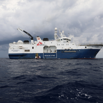 Vista do Geo Barents, navio de busca e resgate de MSF no Mar Mediterrâneo. © MSF